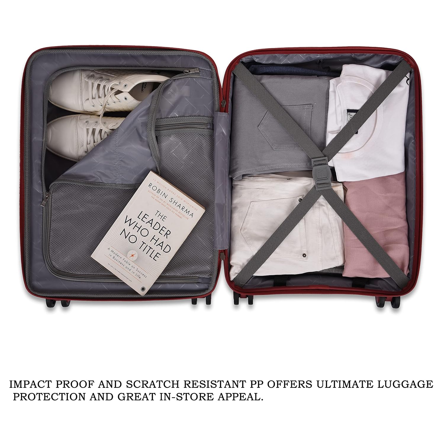 it luggage Eco Tough German Red Set of 2- Large & Cabin-28 & 20 inches Expandable Eco-Friendly Polypropylene Hardsided with TSA Lock & Wet Pouch Inside 8 Wheel Trolley Bag