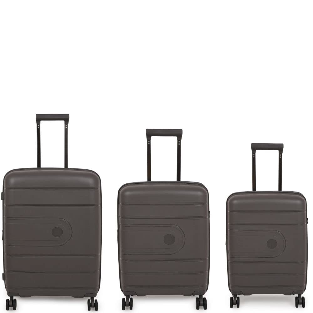 it luggage EcoTough Metal Grey Set of 3-Large, Medium & Cabin-20,24,28 inches Expandable Eco-Friendly Polypropylene Hardsided with TSA Lock & Wet Pouch Inside 8 Wheel Trolley Bag