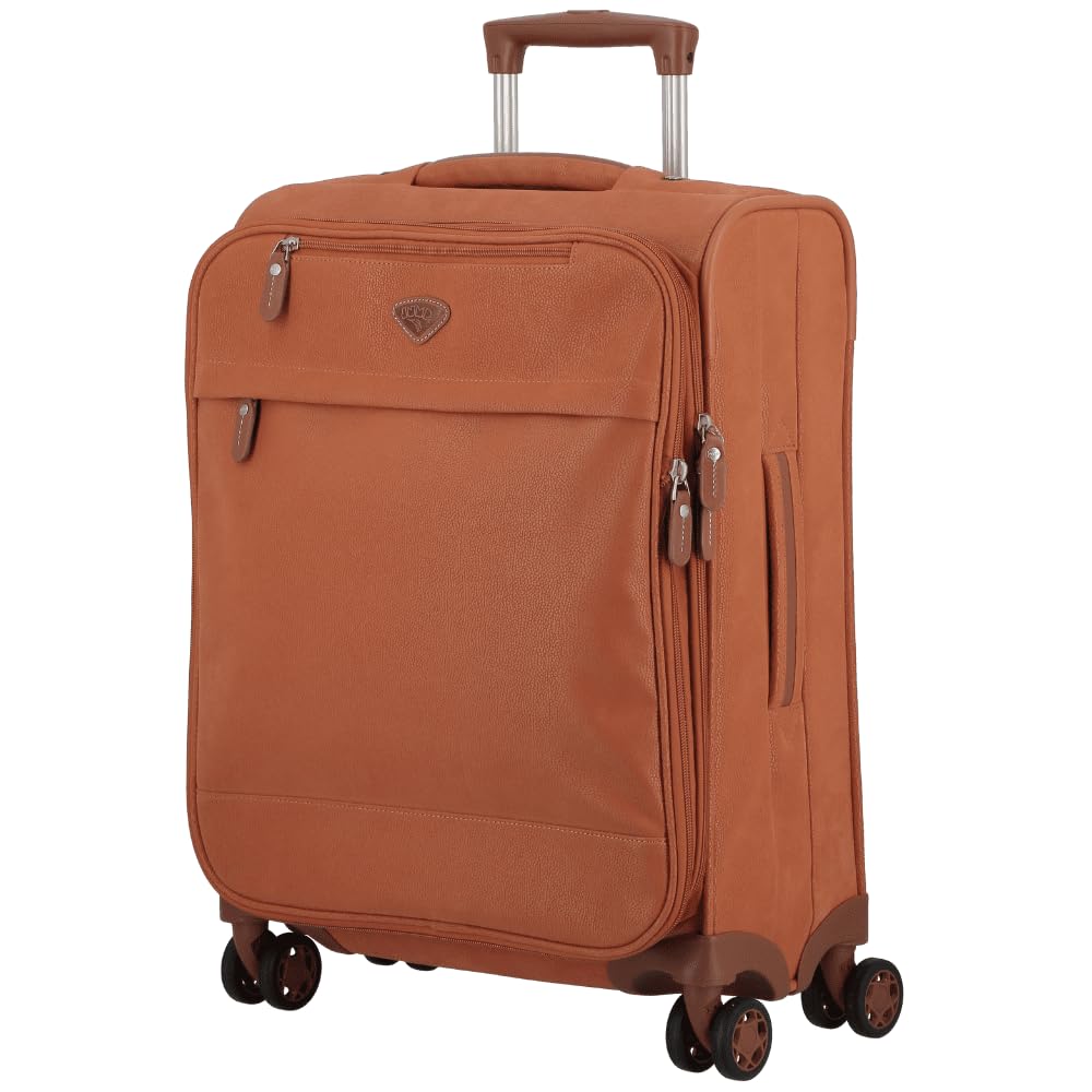 JUMP Uppsala Trolley Bag-Terracota-Cabin-20 inches Expandable Polysuede Material with Leather Trimmings Softsided Carry-on 8 Wheels Travel Bag Fashion Bag for Men and Women