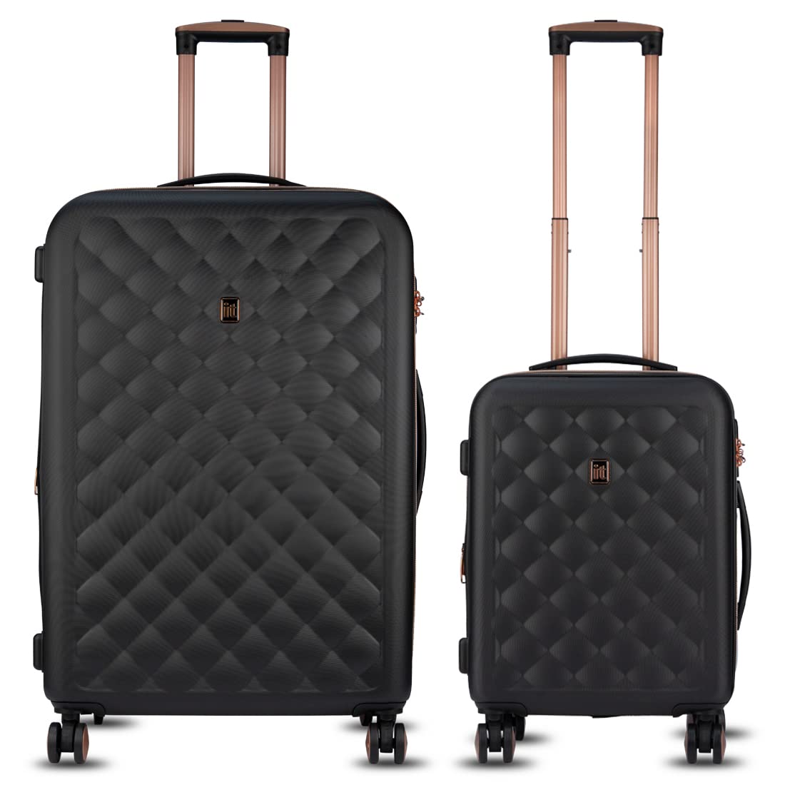 it luggage Fashionista Black Set of 2- Large & Cabin -28 & 20 inches Expandable Hardsided with TSA Lock & Wet Pouch Inside 8 Wheel Trolley Bag