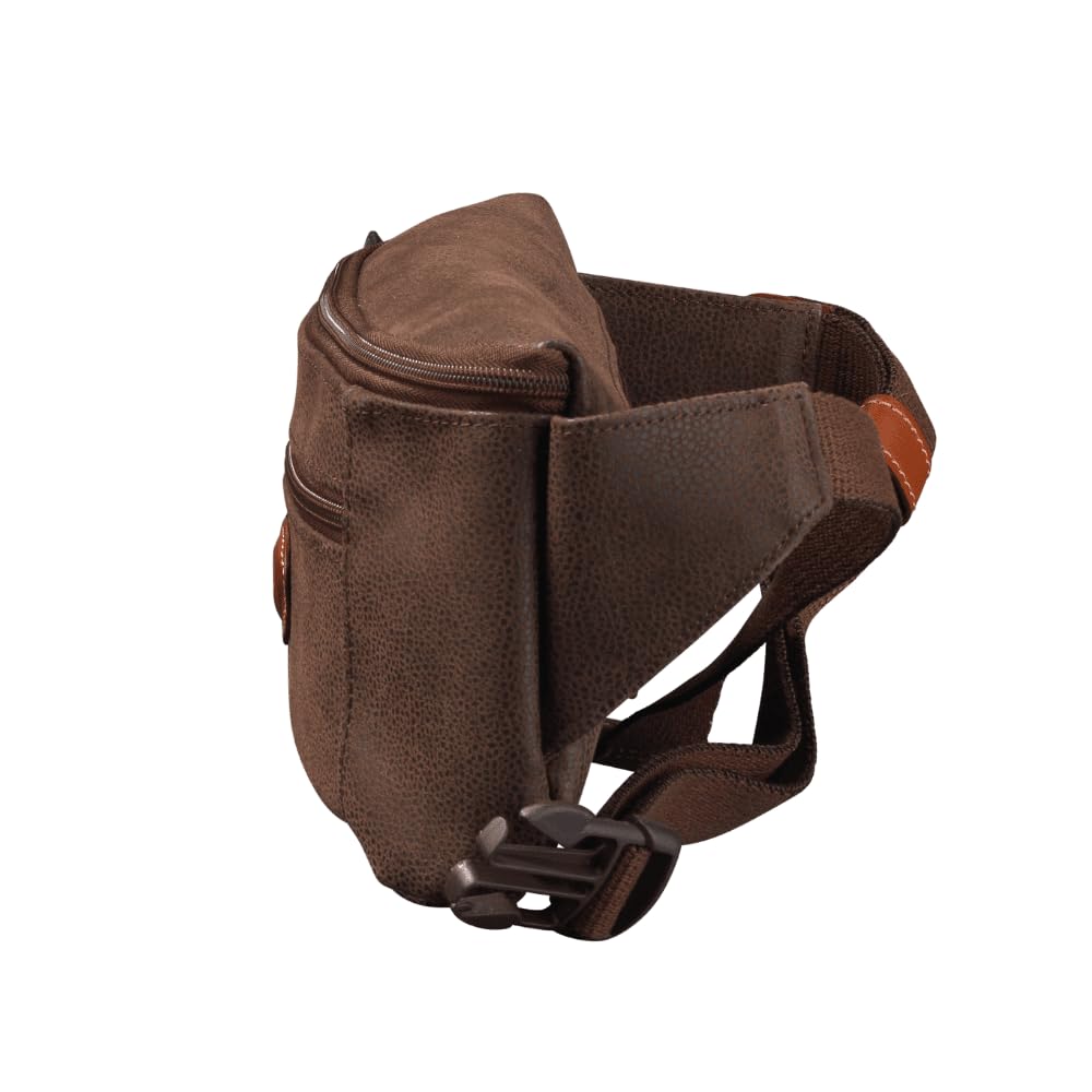 JUMP Uppsala Bum Bag-Chocolate Brown-13 cms Waist Pouch with Adjustable Belt Polysuede Material with Leather Trimmings Fashion Bag for Men and Women