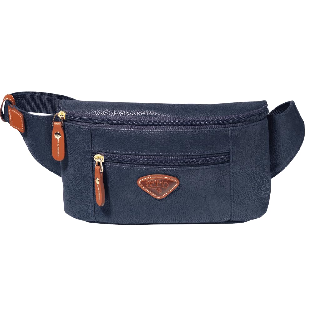 JUMP Uppsala Bum Bag-13cms-Navy Blue-Waist Pouch with Adjustable Belt-Polysuede Material with Leather Trimmings Fashion Waist Bag for Men and Women