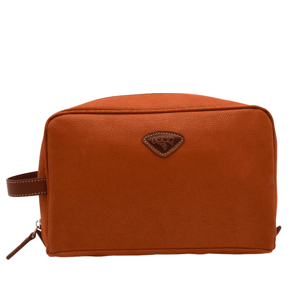 JUMP Uppsala Toiletry Bag -Terracota-17cms Polysuede Material with Leather Trimmings Fashion Toiletry kit for Men and Women