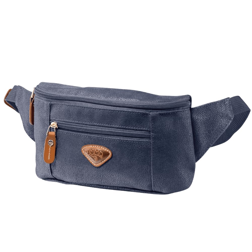 JUMP Uppsala Bum Bag-13cms-Navy Blue-Waist Pouch with Adjustable Belt-Polysuede Material with Leather Trimmings Fashion Waist Bag for Men and Women