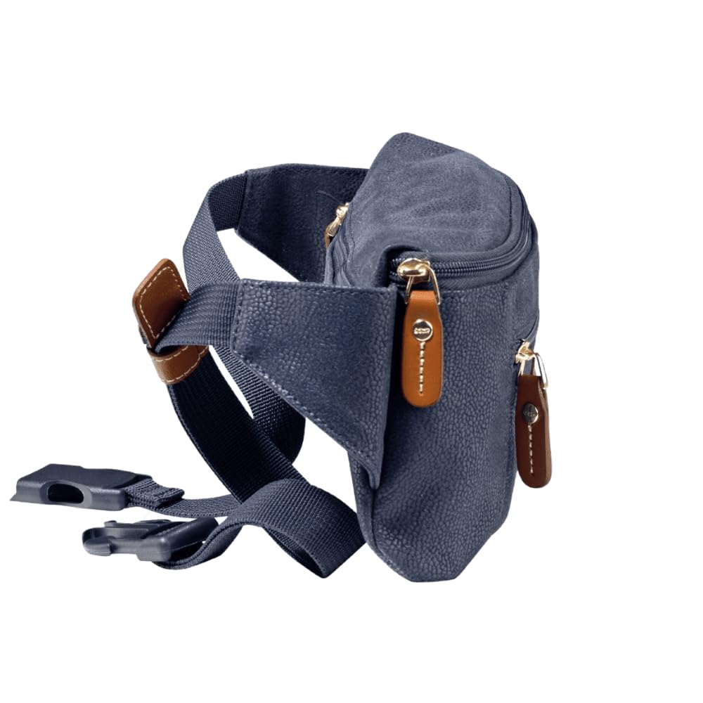JUMP Uppsala Bum Bag-13cms-Navy Blue-Waist Pouch with Adjustable Belt-Polysuede Material with Leather Trimmings Fashion Waist Bag for Men and Women