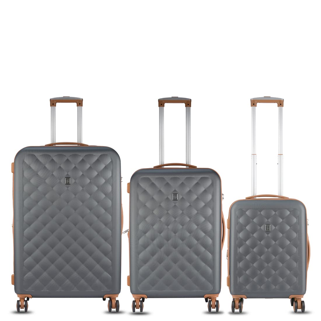 it luggage Fashionista Charcoal Grey- Set of 3-Large, Medium & Cabin -28,24 & 20 inches Expandable Hardsided with TSA Lock & Wet Pouch Inside 8 Wheel Trolley Bag