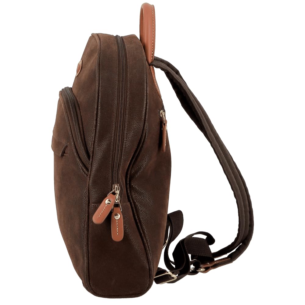 JUMP Uppsala Teardrop Backpack with Back Padded Pocket for Tablet-Chocolate Brown-33 cms Polysuede Material with Leather Trimmings Fashion Bag for Men and Women