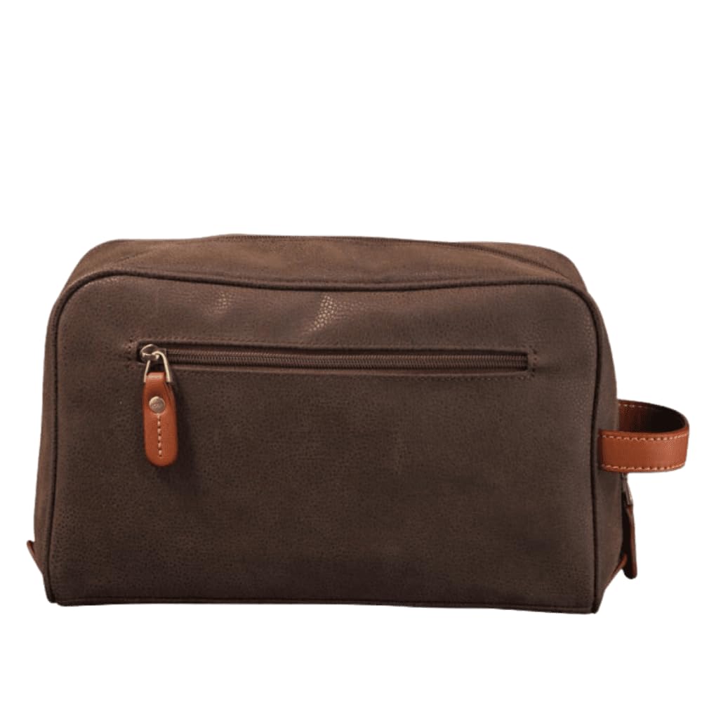 Uppsala Toiletry Bag-Chocolate Brown-17 cms Polysuede Material with Leather Trimmings for Men and Women