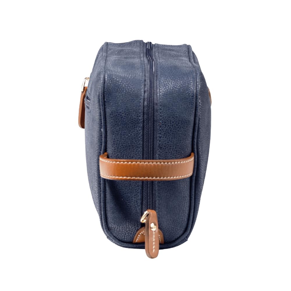 JUMP Uppsala Toiletry Bag-Navy Blue-17 cms Polysuede Material with Leather Trimmings Toilet Kit for Men and Women