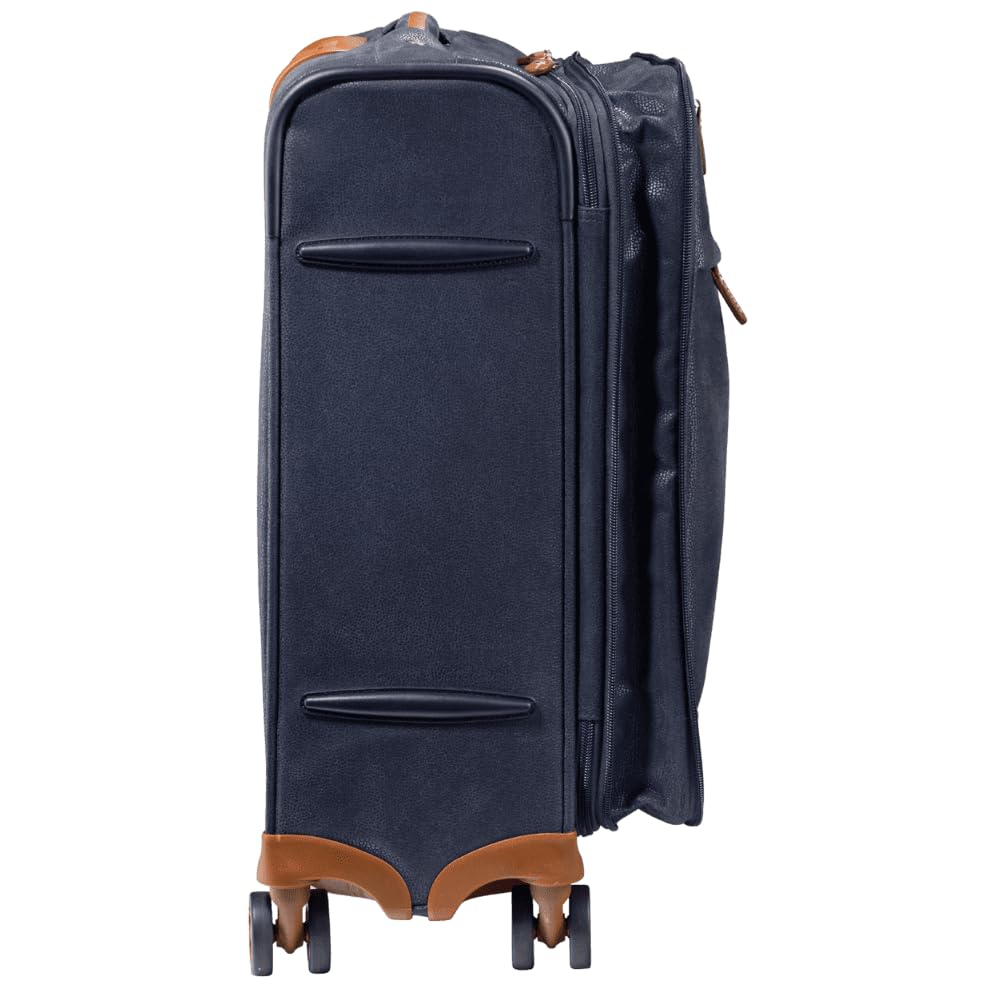 JUMP Uppsala Trolley Bag-Navy Blue-Cabin-20 inches Expandable Polysuede Material with Leather Trimmings Softsided Carry-on 8 Wheels Travel Bag Fashion Bag for Men and Women