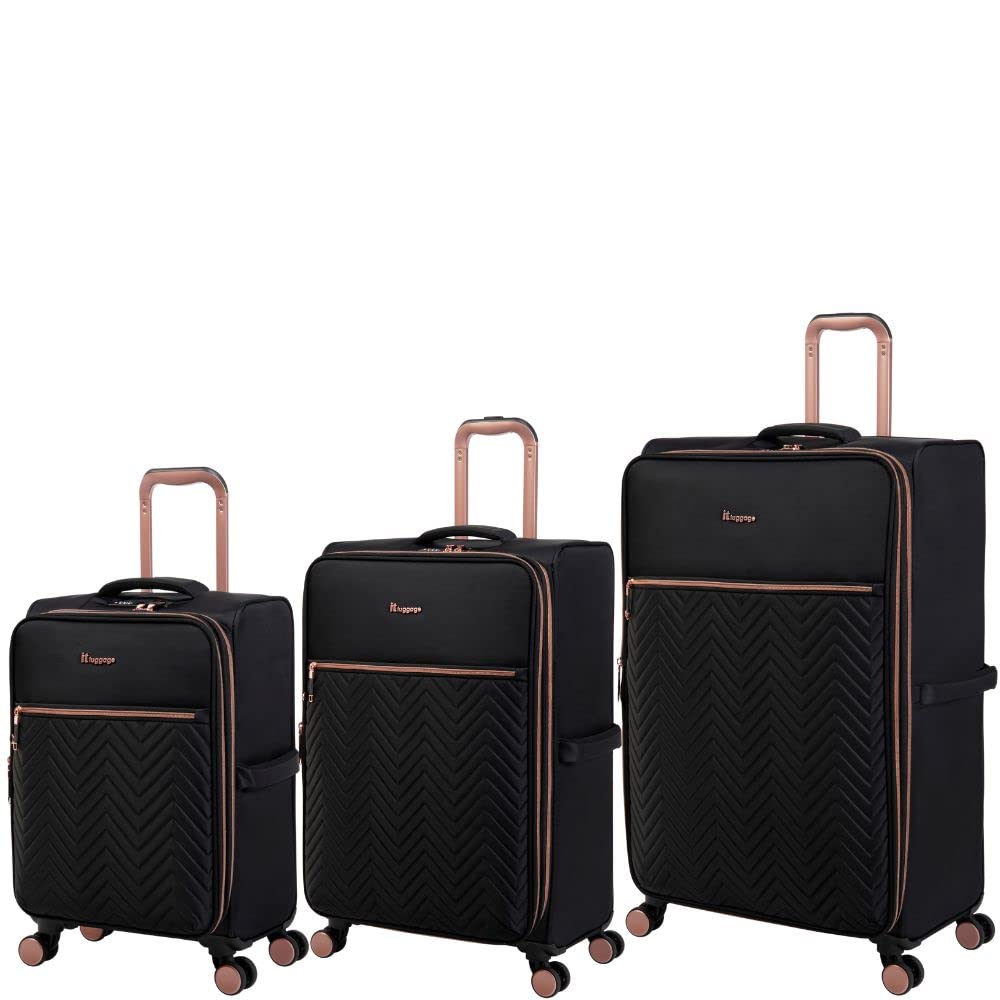 it luggage Bewitching-Black-Set of 3-Large, Medium & Cabin-28,24,20 inches -Expandable Soft case 8 Wheel Trolley Bag with Shoe Pouch & Wet Pouch Cabin & Check-in Luggage-81cm,71cm,56cm