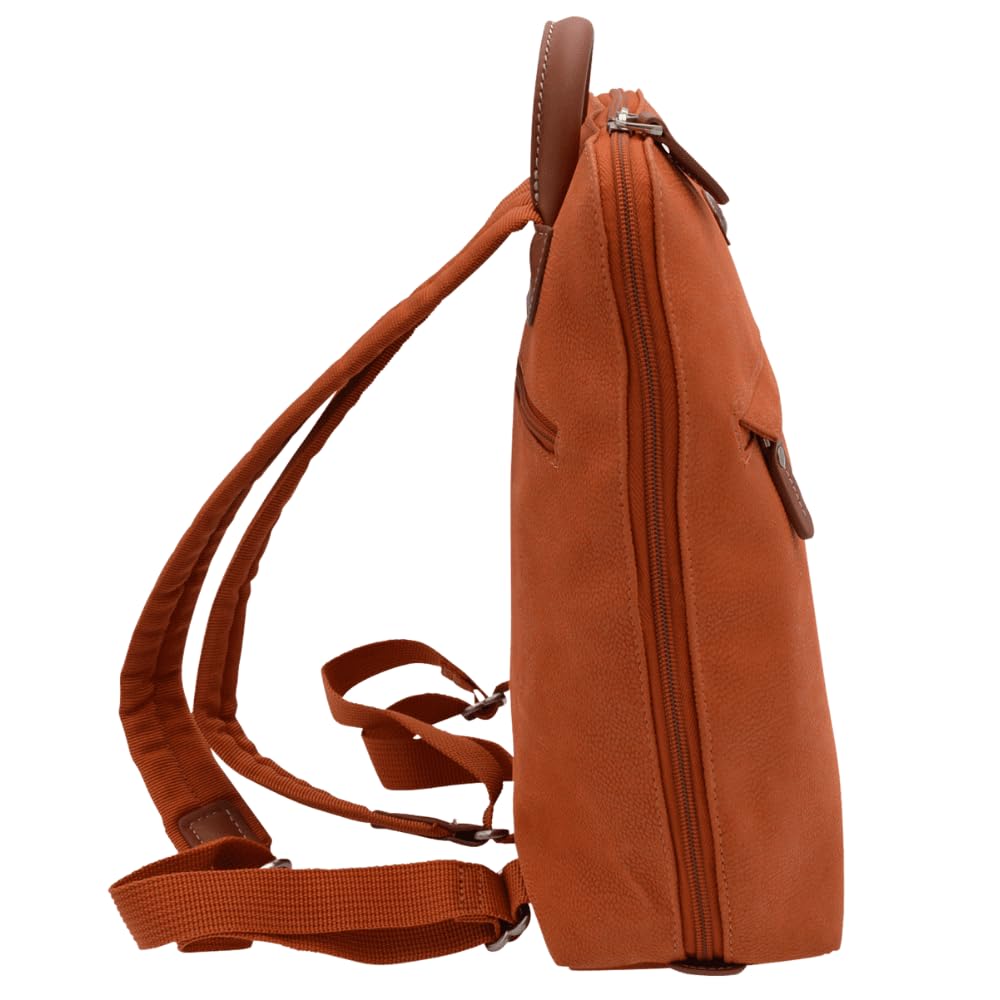 JUMP Uppsala Flat Backpack Terracotta-33cms with Back Hidden Pocket for valuables Polysuede Material with Leather Trimmings Fashion Bag for Men and Women