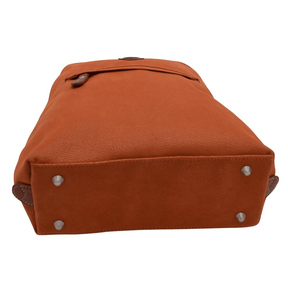 JUMP Uppsala Flat Backpack Terracotta-33cms with Back Hidden Pocket for valuables Polysuede Material with Leather Trimmings Fashion Bag for Men and Women