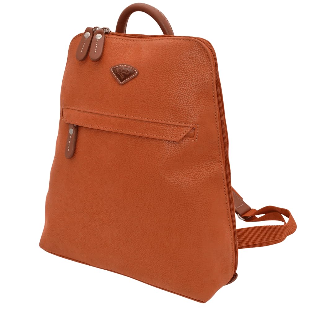 JUMP Uppsala Flat Backpack Terracotta-33cms with Back Hidden Pocket for valuables Polysuede Material with Leather Trimmings Fashion Bag for Men and Women