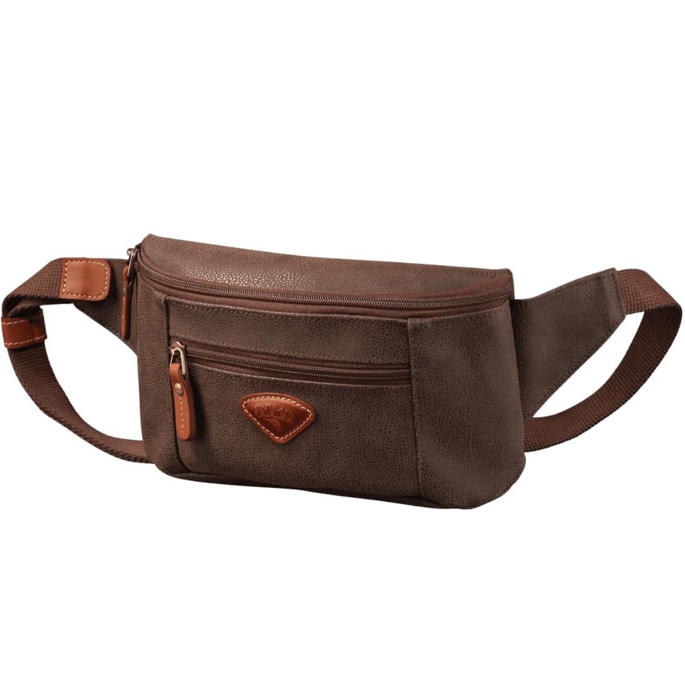 JUMP Uppsala Bum Bag-Chocolate Brown-13 cms Waist Pouch with Adjustable Belt Polysuede Material with Leather Trimmings Fashion Bag for Men and Women