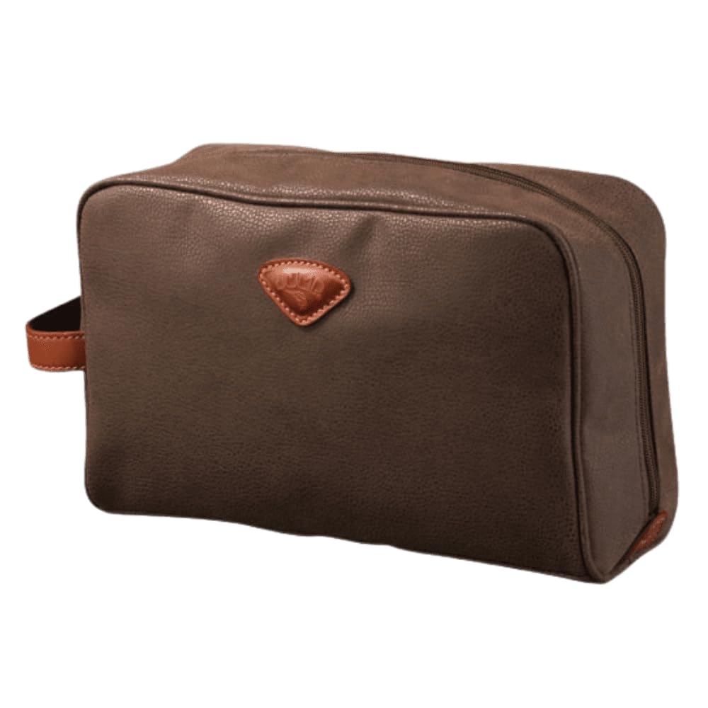 Uppsala Toiletry Bag-Chocolate Brown-17 cms Polysuede Material with Leather Trimmings for Men and Women