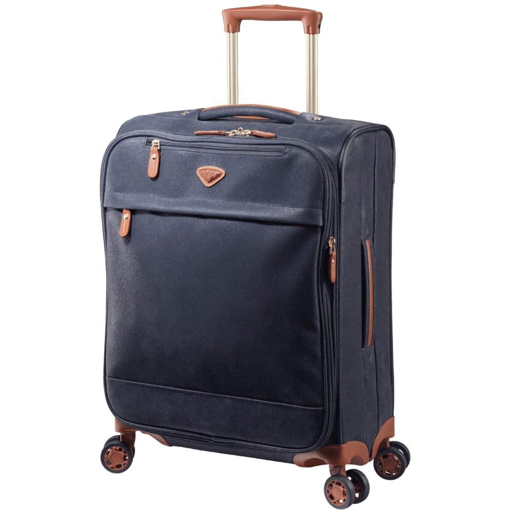 JUMP Uppsala Trolley Bag-Navy Blue-Cabin-20 inches Expandable Polysuede Material with Leather Trimmings Softsided Carry-on 8 Wheels Travel Bag Fashion Bag for Men and Women