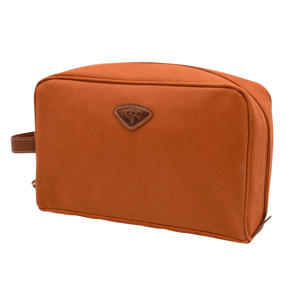 JUMP Uppsala Toiletry Bag -Terracota-17cms Polysuede Material with Leather Trimmings Fashion Toiletry kit for Men and Women