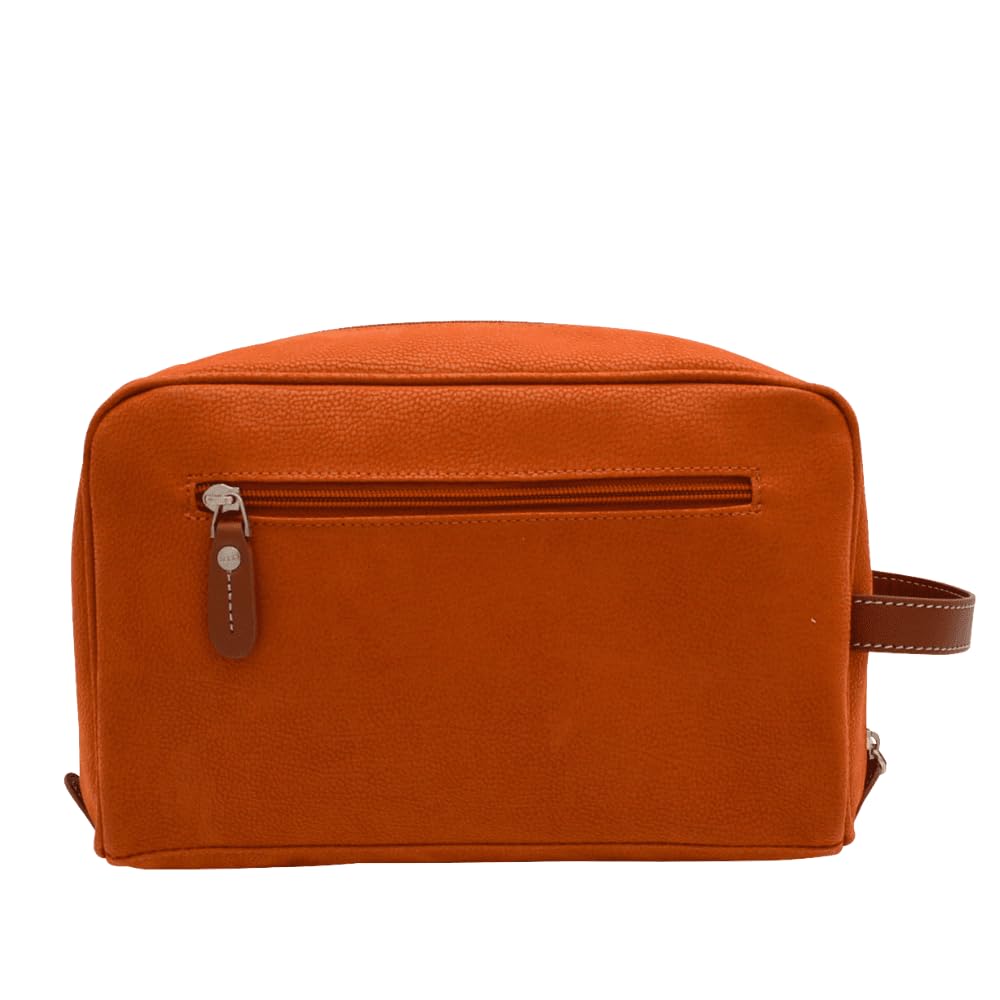 JUMP Uppsala Toiletry Bag -Terracota-17cms Polysuede Material with Leather Trimmings Fashion Toiletry kit for Men and Women