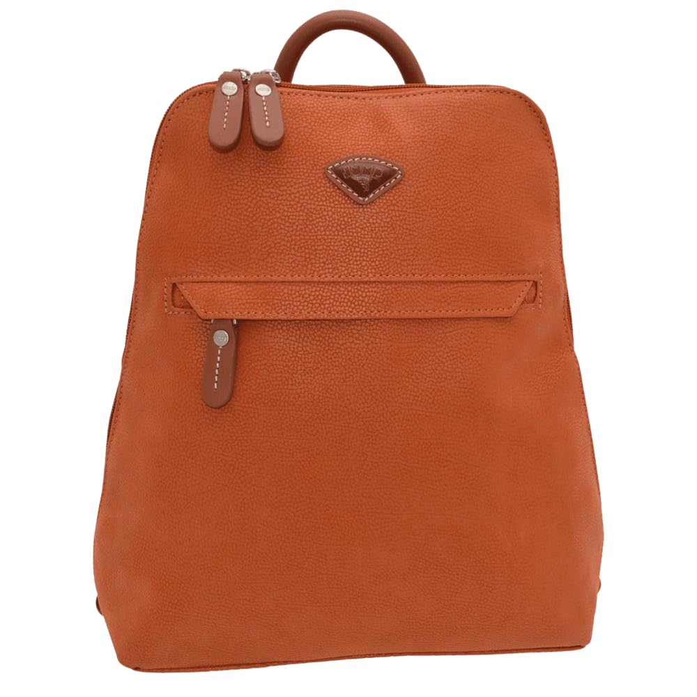 JUMP Uppsala Flat Backpack Terracotta-33cms with Back Hidden Pocket for valuables Polysuede Material with Leather Trimmings Fashion Bag for Men and Women