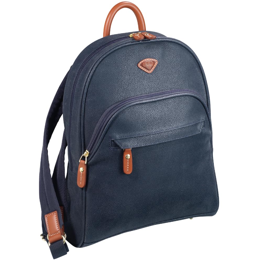 Uppsala Teardrop Backpack with Back Padded Pocket for Tablet-Navy Blue-33 cms Polysuede Material with Leather Trimmings Fashion Bag for Men and Women