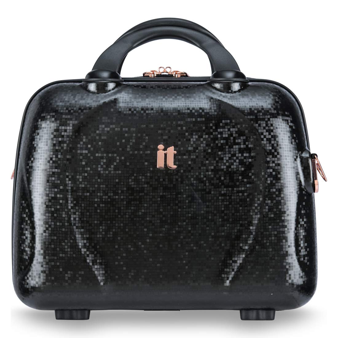 it luggage Handbag for Women Sparkle Polycarbonate Hardsided Vanity Case for Women 13.8 inches Cosmetic Box 35cm (Black)