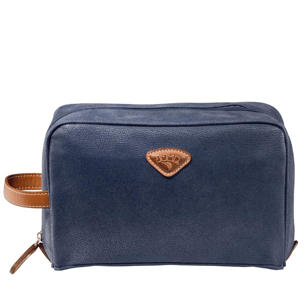 JUMP Uppsala Toiletry Bag-Navy Blue-17 cms Polysuede Material with Leather Trimmings Toilet Kit for Men and Women
