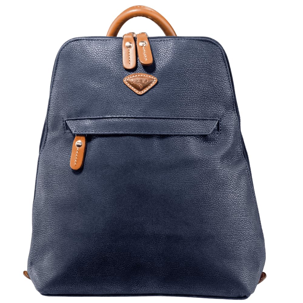 JUMP Uppsala Flat Backpack with Back Hidden Pocket for valuables-Navy Blue-33 cms Polysuede Material with Leather Trimmings Fashion Bag for Men and Women