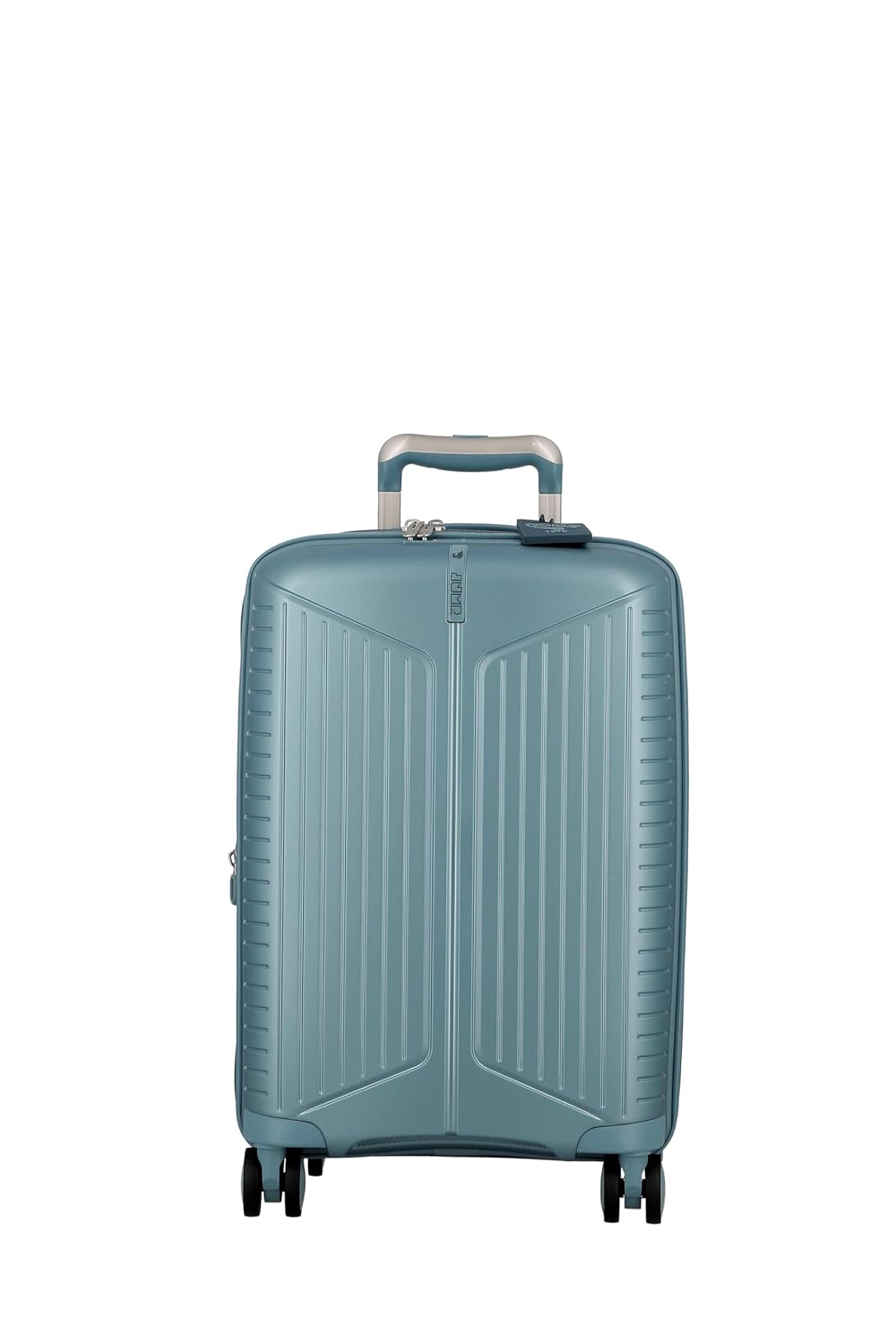 JUMP EVAE EV20 Metallic Light Blue-Cabin-55cm Expandable Hardsided 8 Wheel Luggage with TSA Lock, Shoe Pouch, Wet Pouch, Laundry Bag and Silicone Name tag