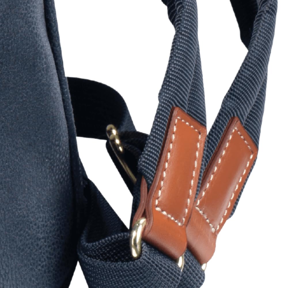 Uppsala Teardrop Backpack with Back Padded Pocket for Tablet-Navy Blue-33 cms Polysuede Material with Leather Trimmings Fashion Bag for Men and Women