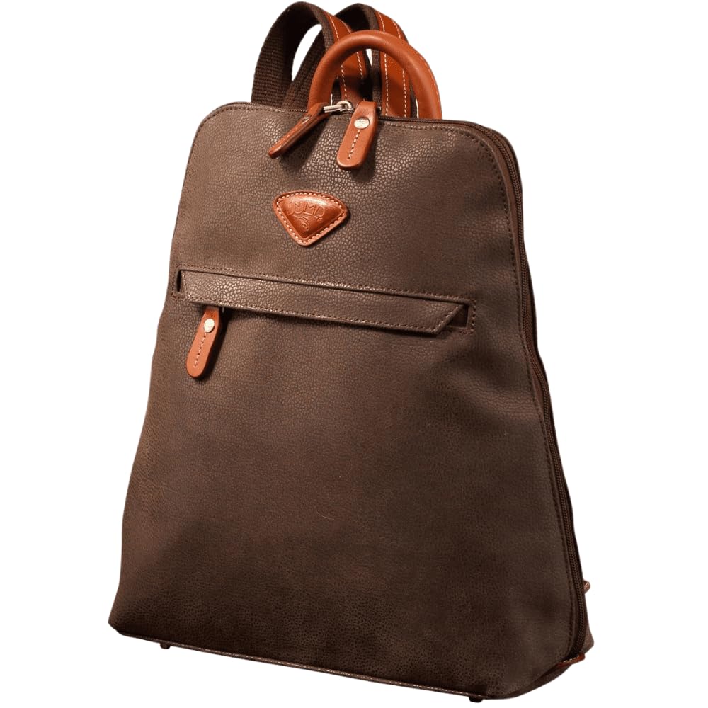 JUMP Uppsala Flat Backpack with Back Hidden Pocket for valuables-Chocolate Brown-33 cms Polysuede Material with Leather Trimmings Fashion Bag for Men and Women