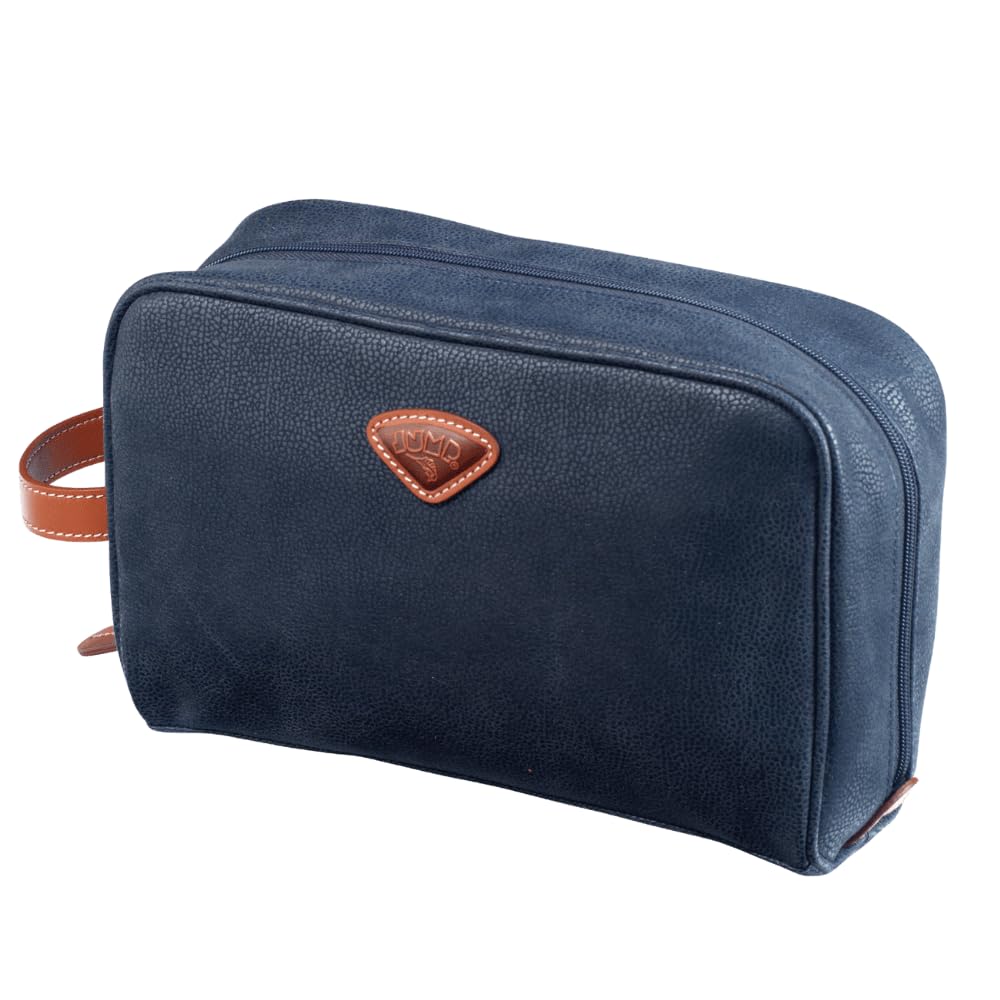 JUMP Uppsala Toiletry Bag-Navy Blue-17 cms Polysuede Material with Leather Trimmings Toilet Kit for Men and Women
