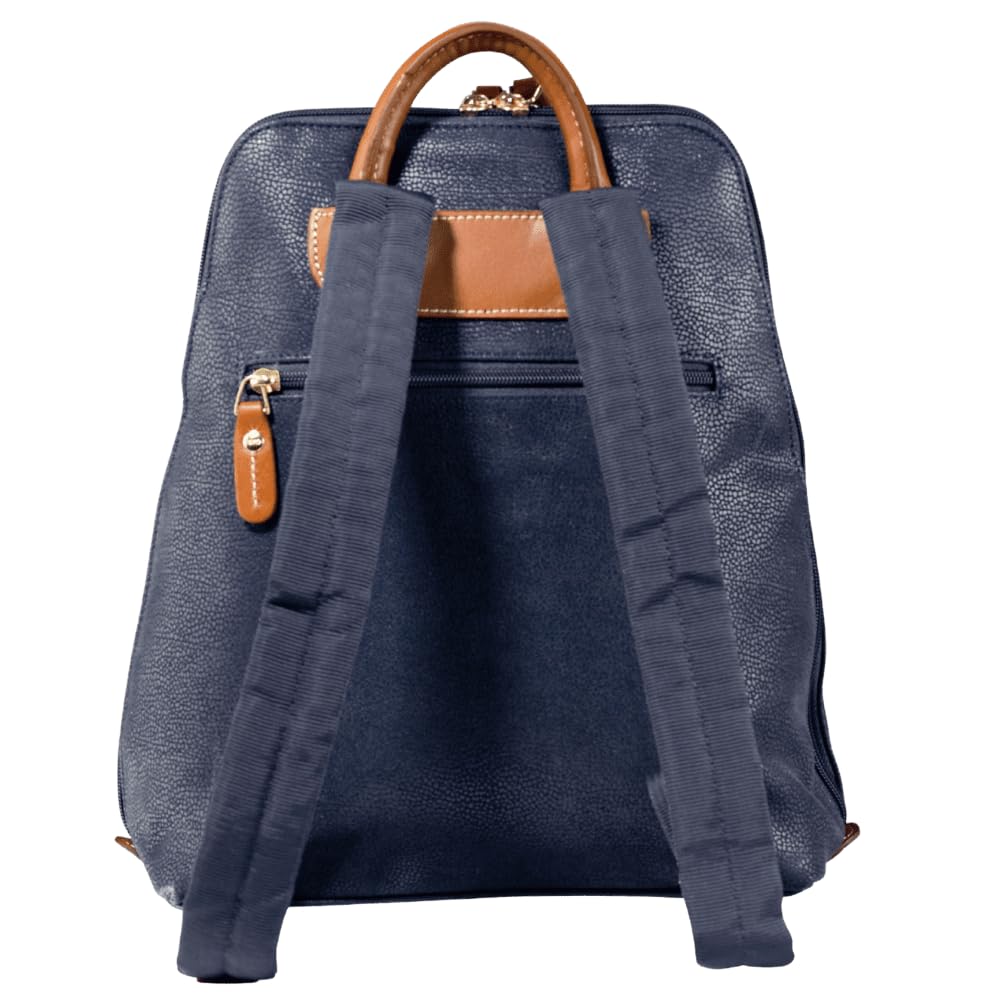 JUMP Uppsala Flat Backpack with Back Hidden Pocket for valuables-Navy Blue-33 cms Polysuede Material with Leather Trimmings Fashion Bag for Men and Women