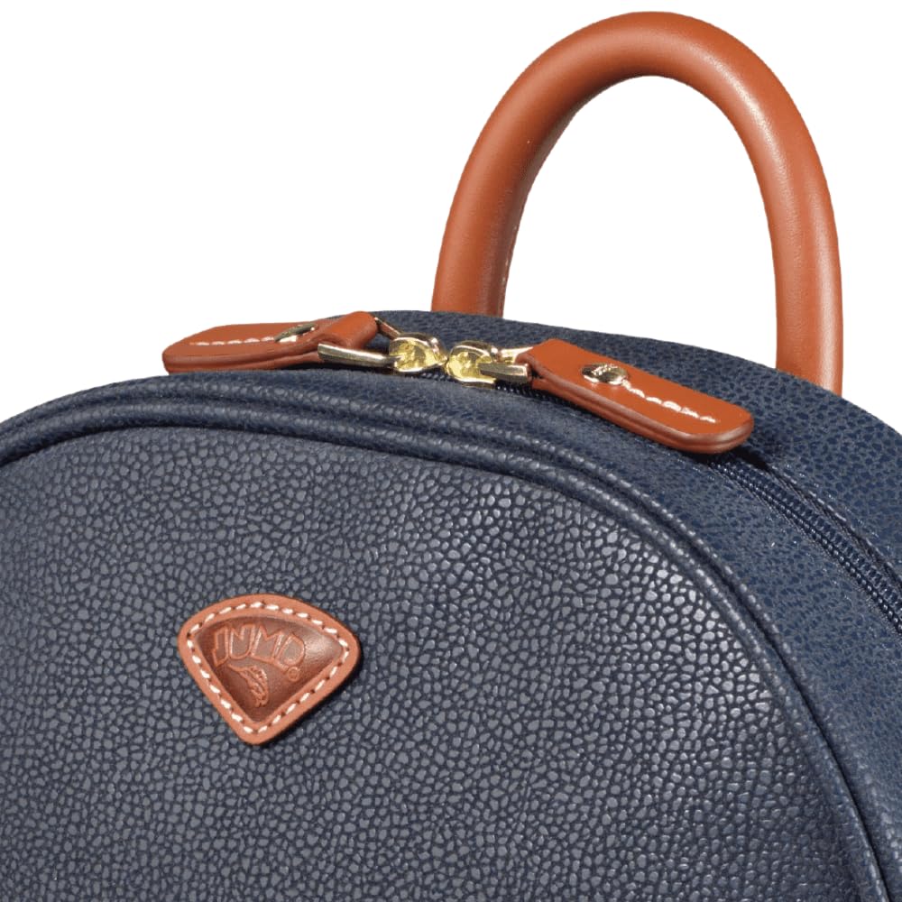 Uppsala Teardrop Backpack with Back Padded Pocket for Tablet-Navy Blue-33 cms Polysuede Material with Leather Trimmings Fashion Bag for Men and Women