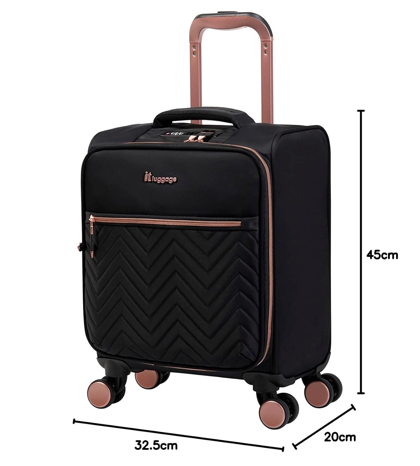 it luggage Bewitching-Black-45cm Soft Suitcase Underseater Travel Bag 8 Wheel Trolley Cabin Bag with Shoe Pouch and Wet Pouch