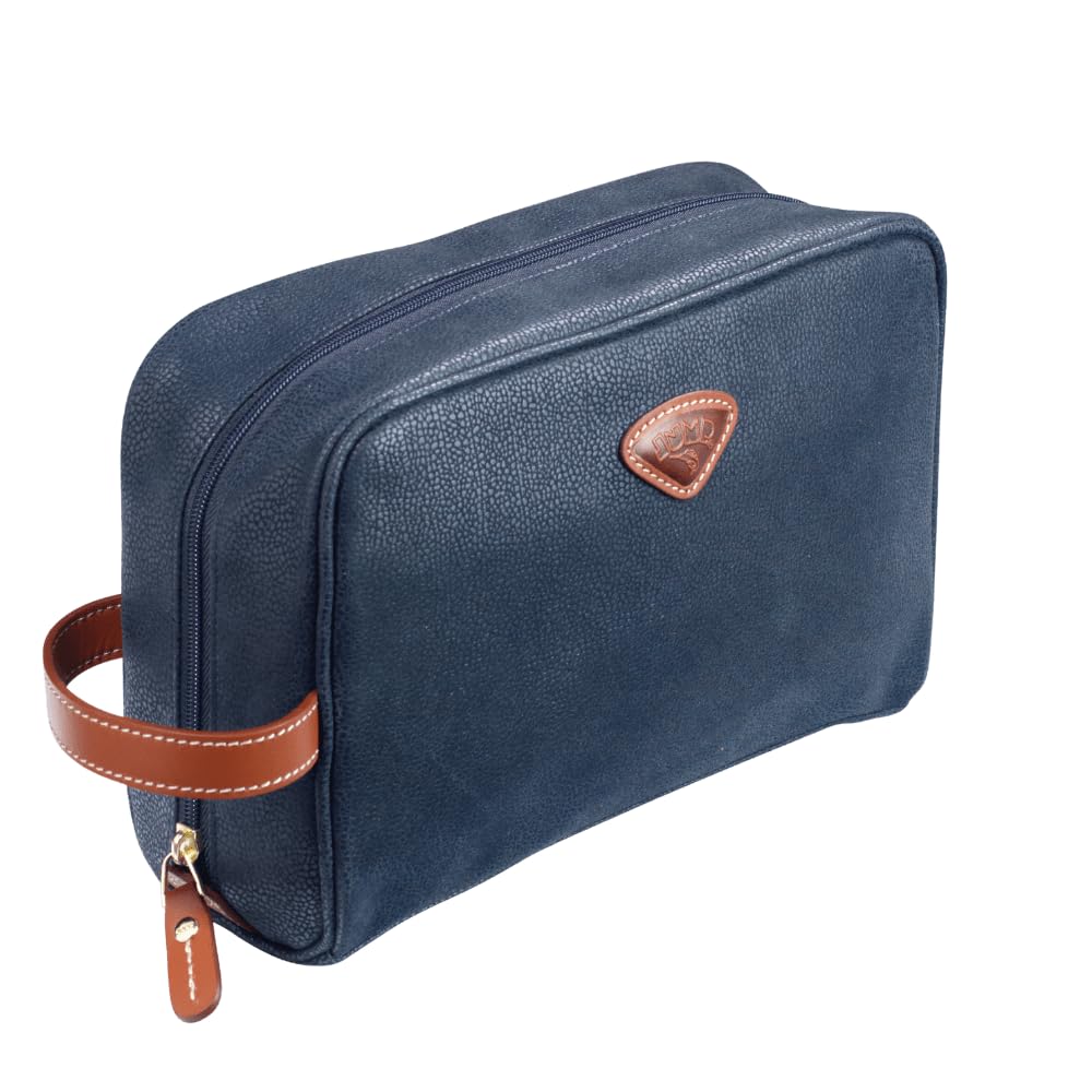 JUMP Uppsala Toiletry Bag-Navy Blue-17 cms Polysuede Material with Leather Trimmings Toilet Kit for Men and Women