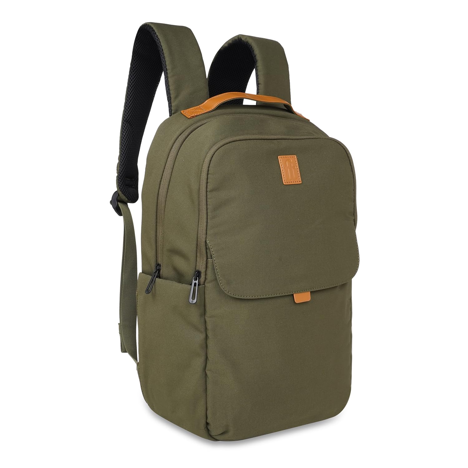 ft Backpack Daily Olive Green with Vegan Leather Trimmings Eco Responsible with two main Compartments Padded Laptop & Ipad section, Organizer, Premium Key holder Fashion Backpack for Men and Women