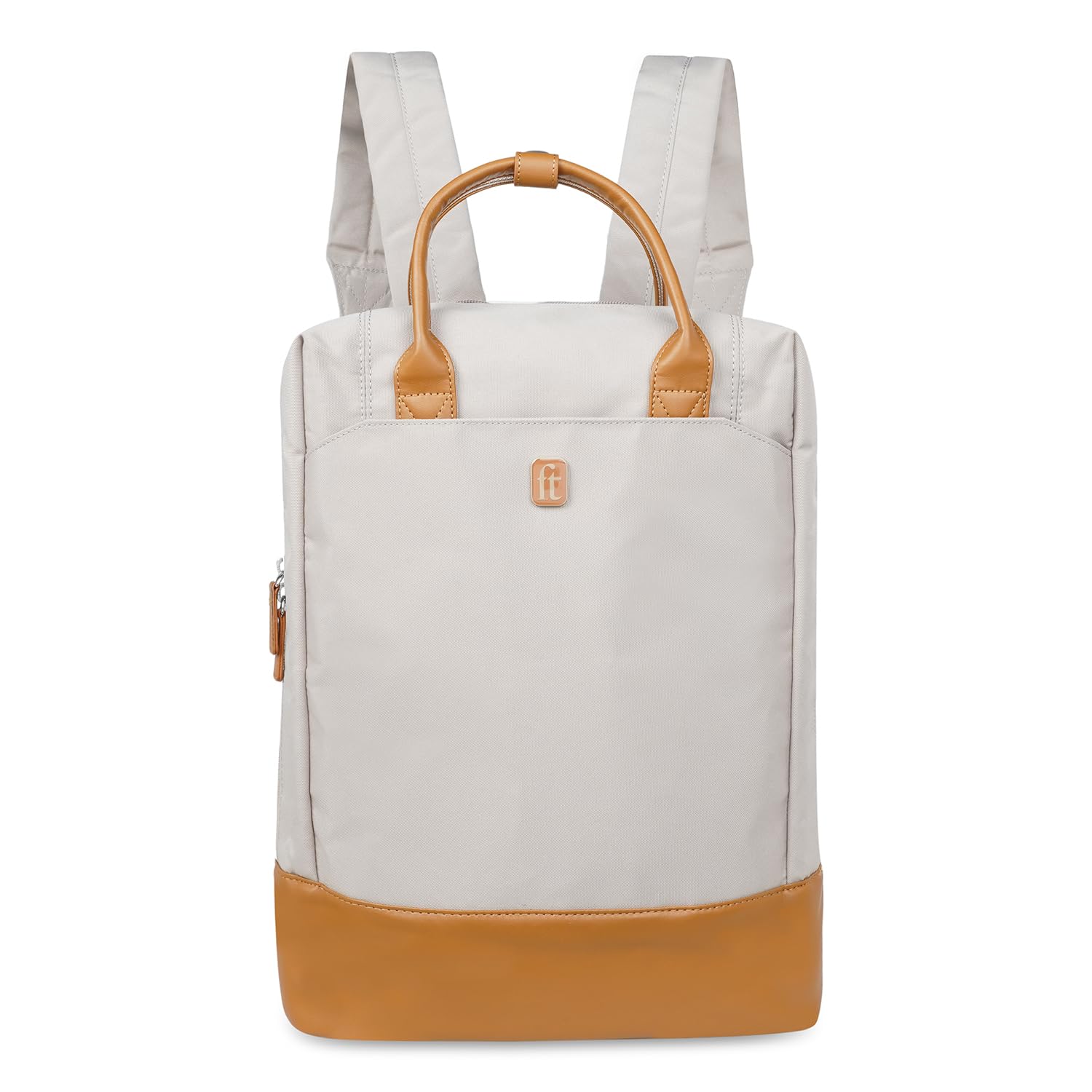 ft Dapper Beige backpack with Vegan Leather Trims, Eco Responsible fabric with one main compartment having padded Laptop section, Organizer, Pen holder and Premium Key holder.Unisex fashion Backpack.