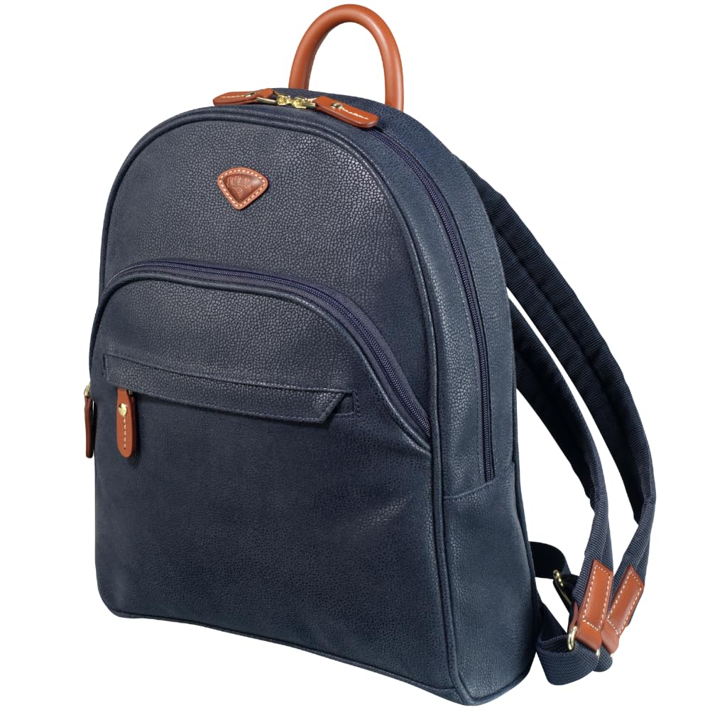 Uppsala Teardrop Backpack with Back Padded Pocket for Tablet-Navy Blue-33 cms Polysuede Material with Leather Trimmings Fashion Bag for Men and Women