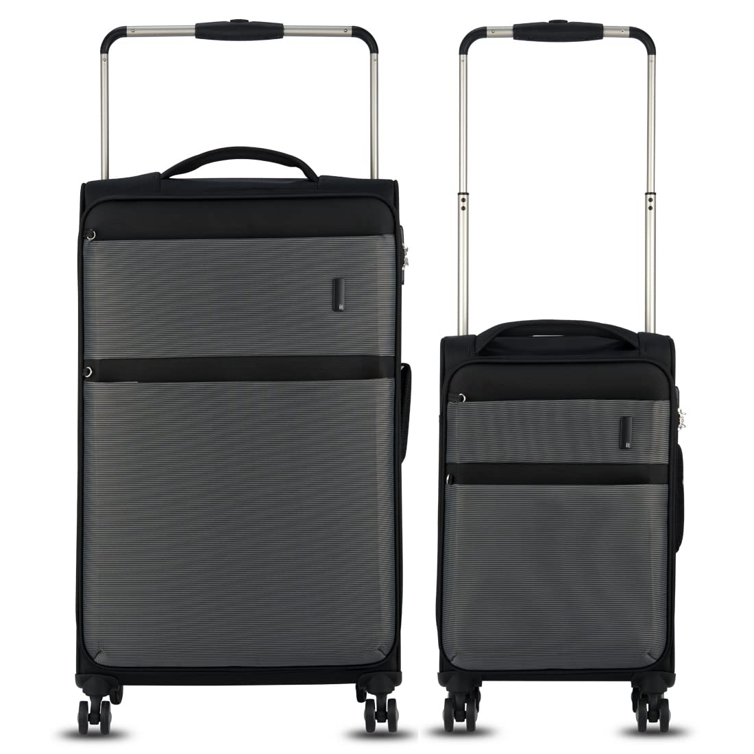 it luggage |World's Lightest Bag |Debonair| Polyester |Softsided Suitcase |Large & Cabin| Lightweight Travel Bag|8 Wheel Trolley|22-2058-08|Set Of 2- Two Tone Black- 80Cm & 54.6Cm, Spinner Wheels