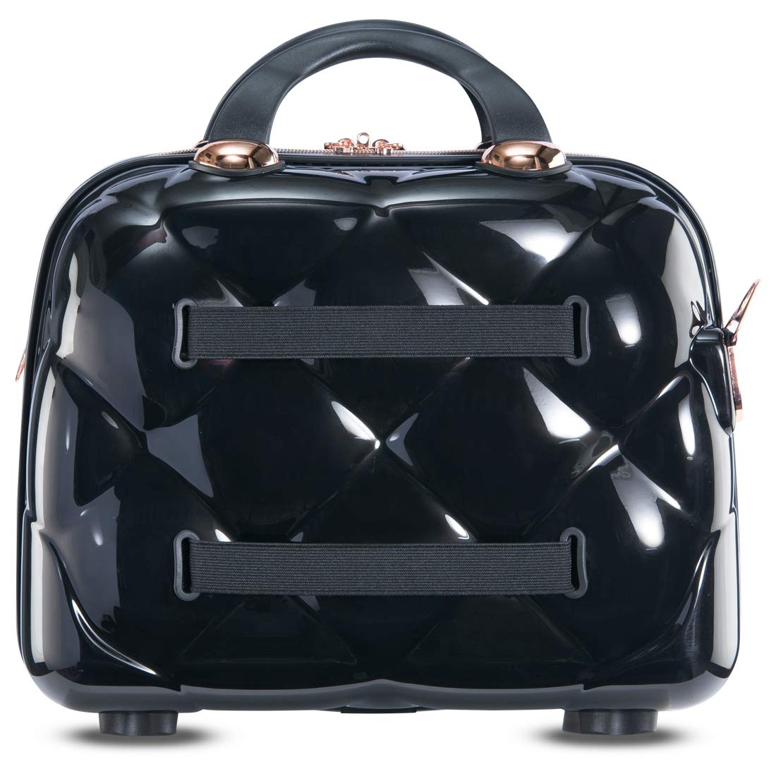 Vanity Case St Tropez -Black with Rose gold trimmings-14 inches Polycarbonate Hard sided Fashion Handbag for Women for Women-36cm Cosmetic Box