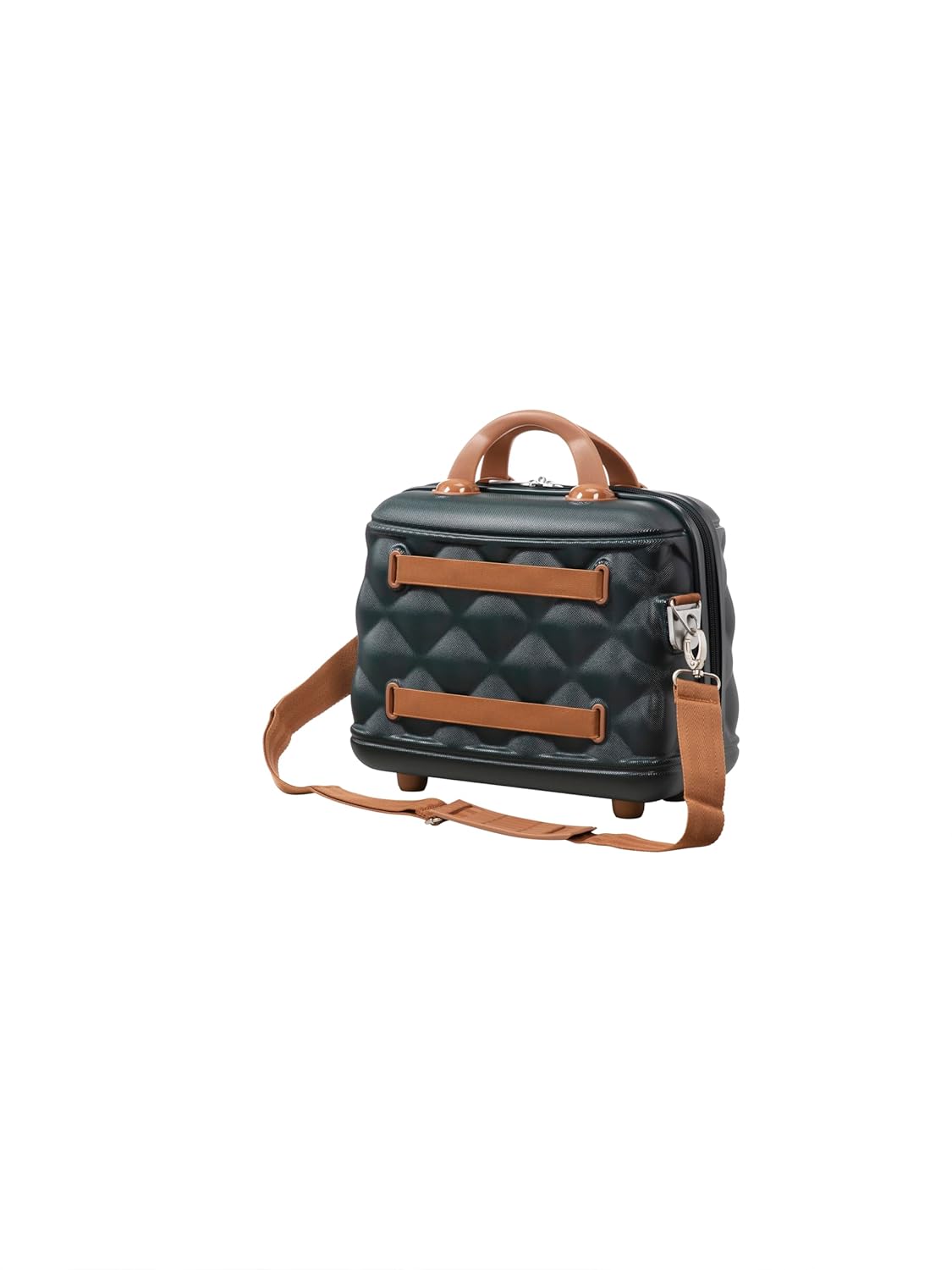 it luggage- Vanity Case-Indulging Dark Green with Tan Trimmings Beautiful Interior Hand Bag Cosmetic Box Hardsided 30cms