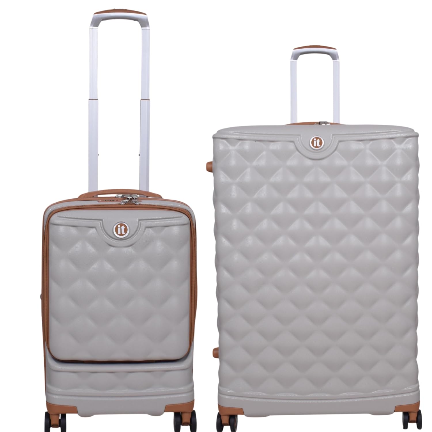 it luggage Indulging Light Grey-Set of 2-Large & Cabin-28 & 20 inches Expandable Cabin with Padded Laptop Section Hard Case Beautiful Interior 8 Wheel Trolley Bag