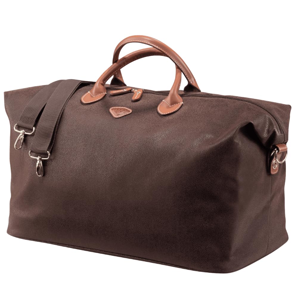Uppsala Weekend Travel Duffle Bag-Chocolate Brown-Cabin-50 cms Polysuede Material with Leather Trimmings Light Weight Fashion Travel Bag for Men and Women