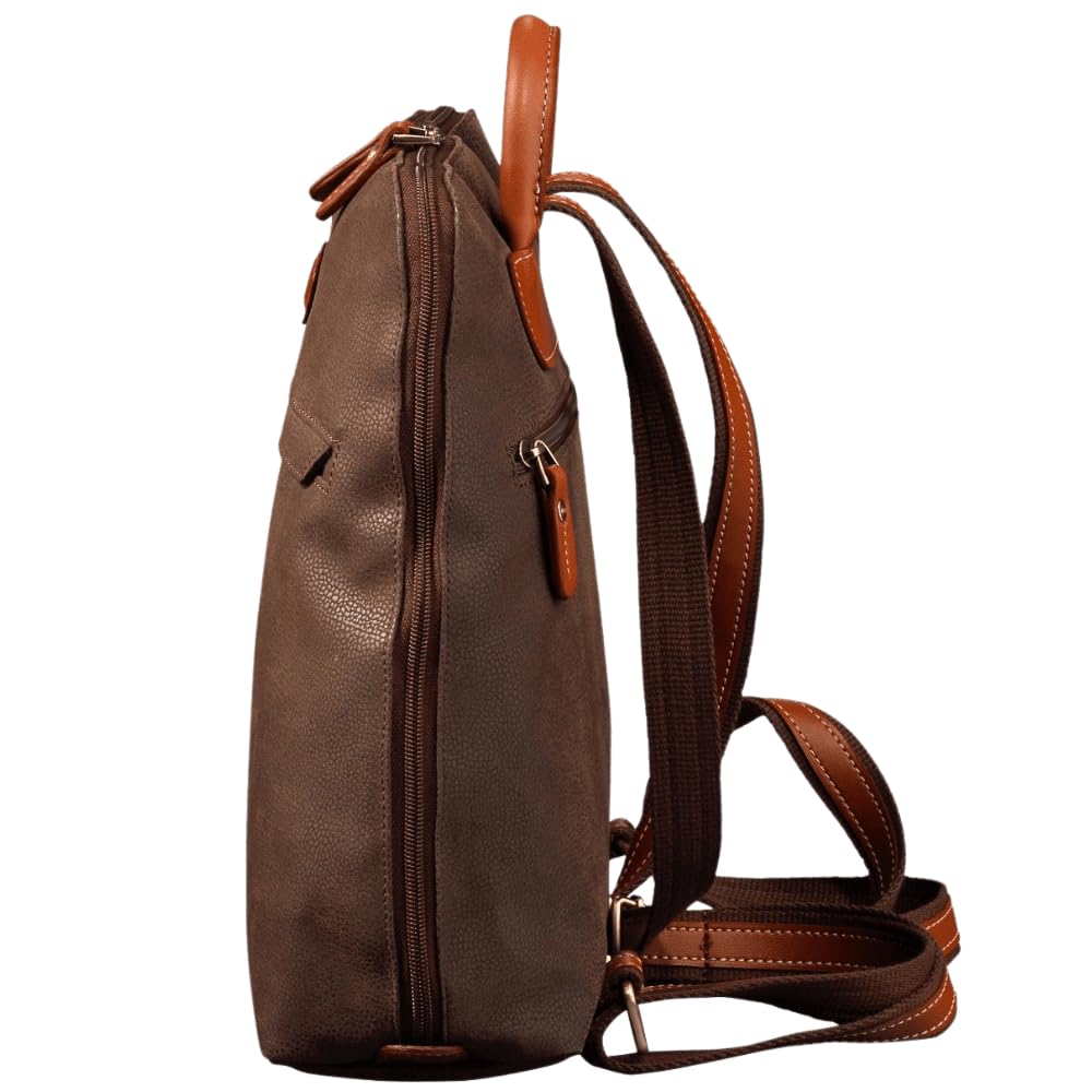 JUMP Uppsala Flat Backpack with Back Hidden Pocket for valuables-Chocolate Brown-33 cms Polysuede Material with Leather Trimmings Fashion Bag for Men and Women