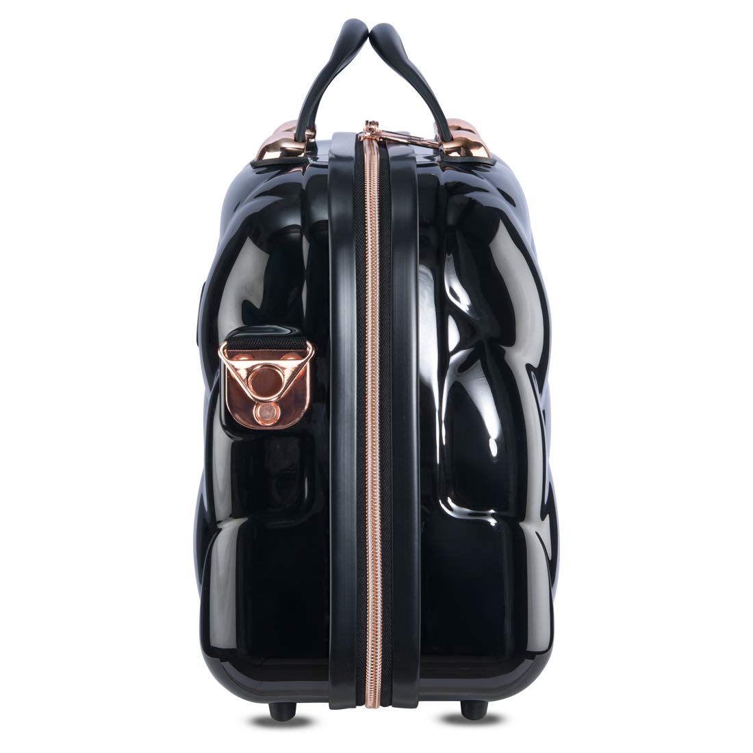 Vanity Case St Tropez -Black with Rose gold trimmings-14 inches Polycarbonate Hard sided Fashion Handbag for Women for Women-36cm Cosmetic Box