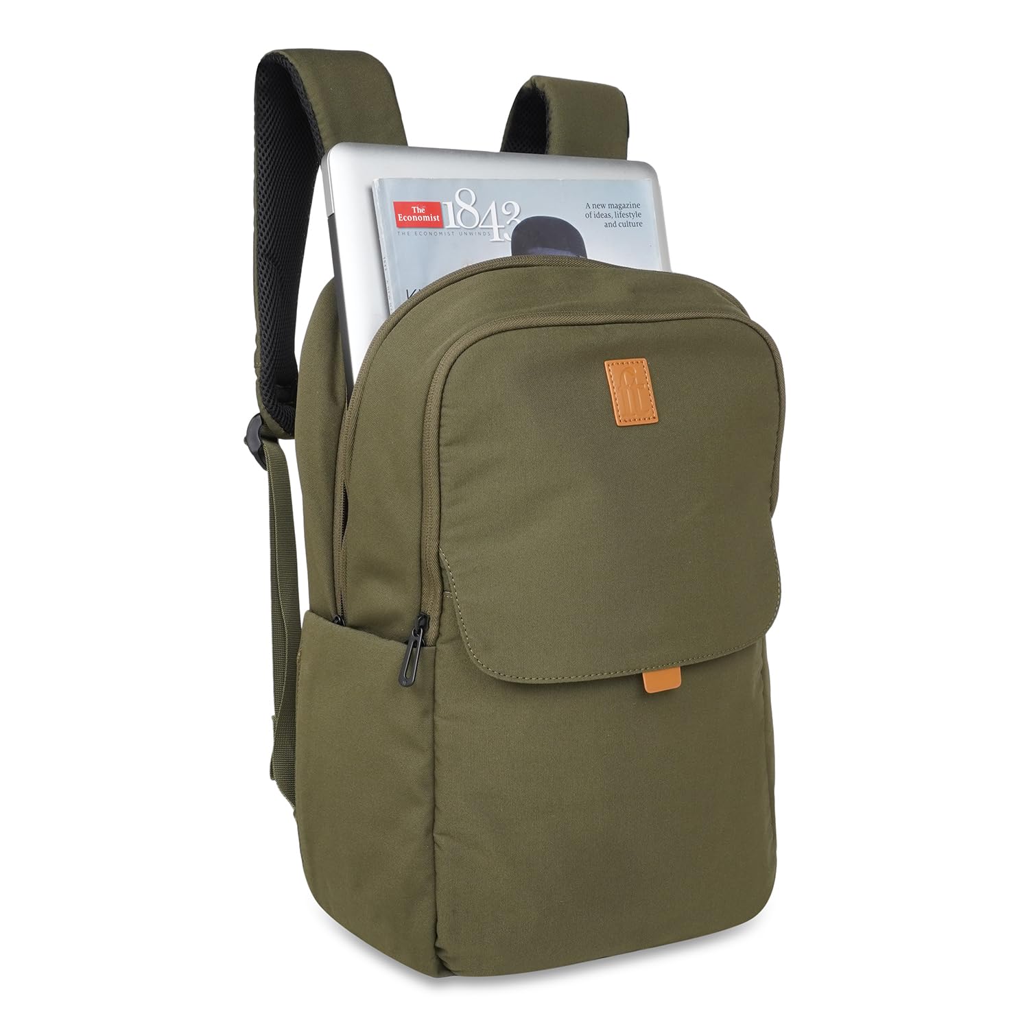 ft Backpack Daily Olive Green with Vegan Leather Trimmings Eco Responsible with two main Compartments Padded Laptop & Ipad section, Organizer, Premium Key holder Fashion Backpack for Men and Women