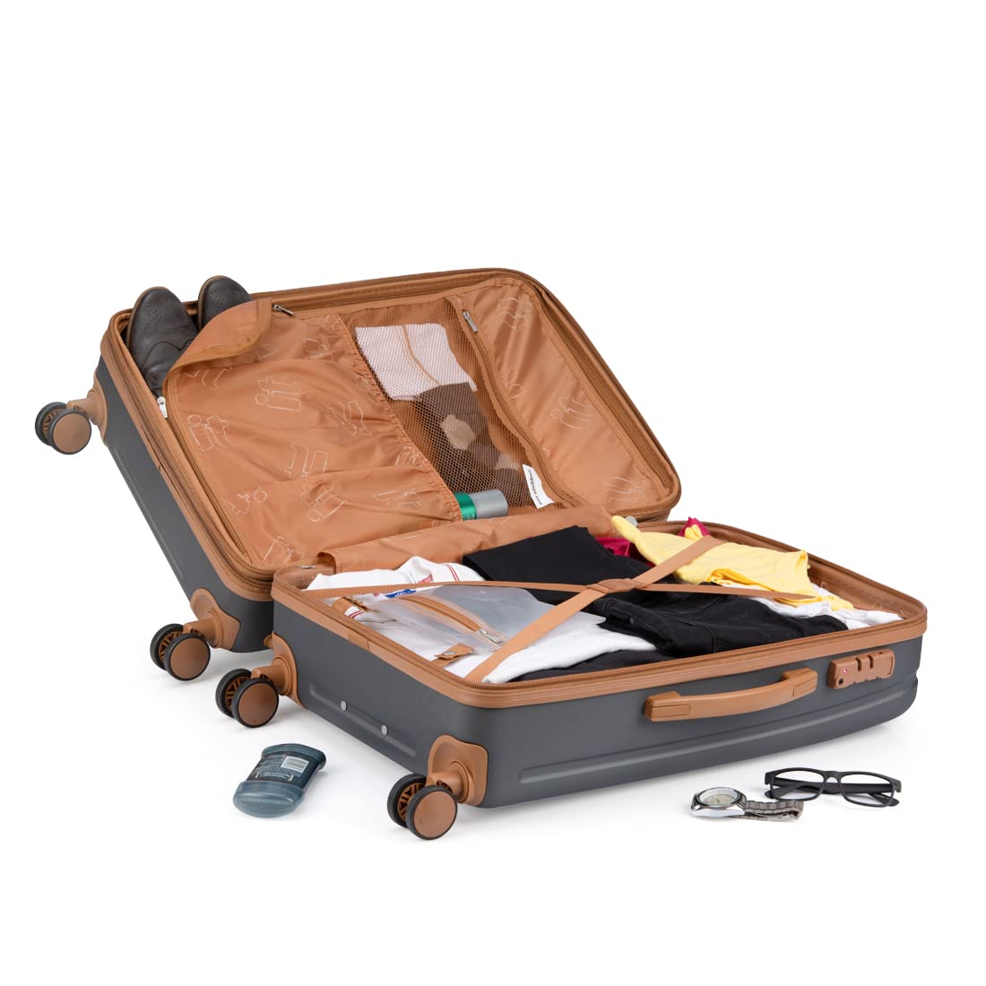 it luggage Fashionista Charcoal Grey- Set of 2- Large & Medium-28 & 24 inches Expandable with TSA Lock & Wet Pouch Inside 8 Wheel Trolley Bag