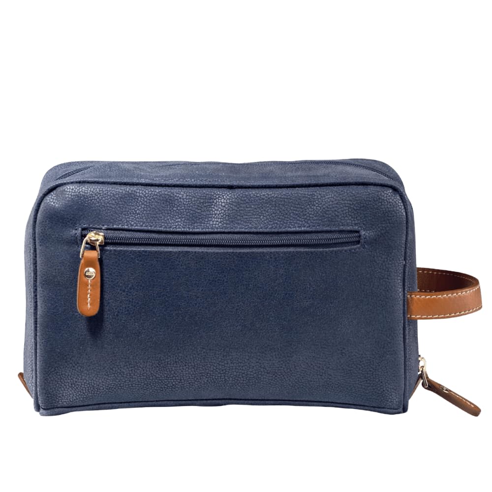 JUMP Uppsala Toiletry Bag-Navy Blue-17 cms Polysuede Material with Leather Trimmings Toilet Kit for Men and Women