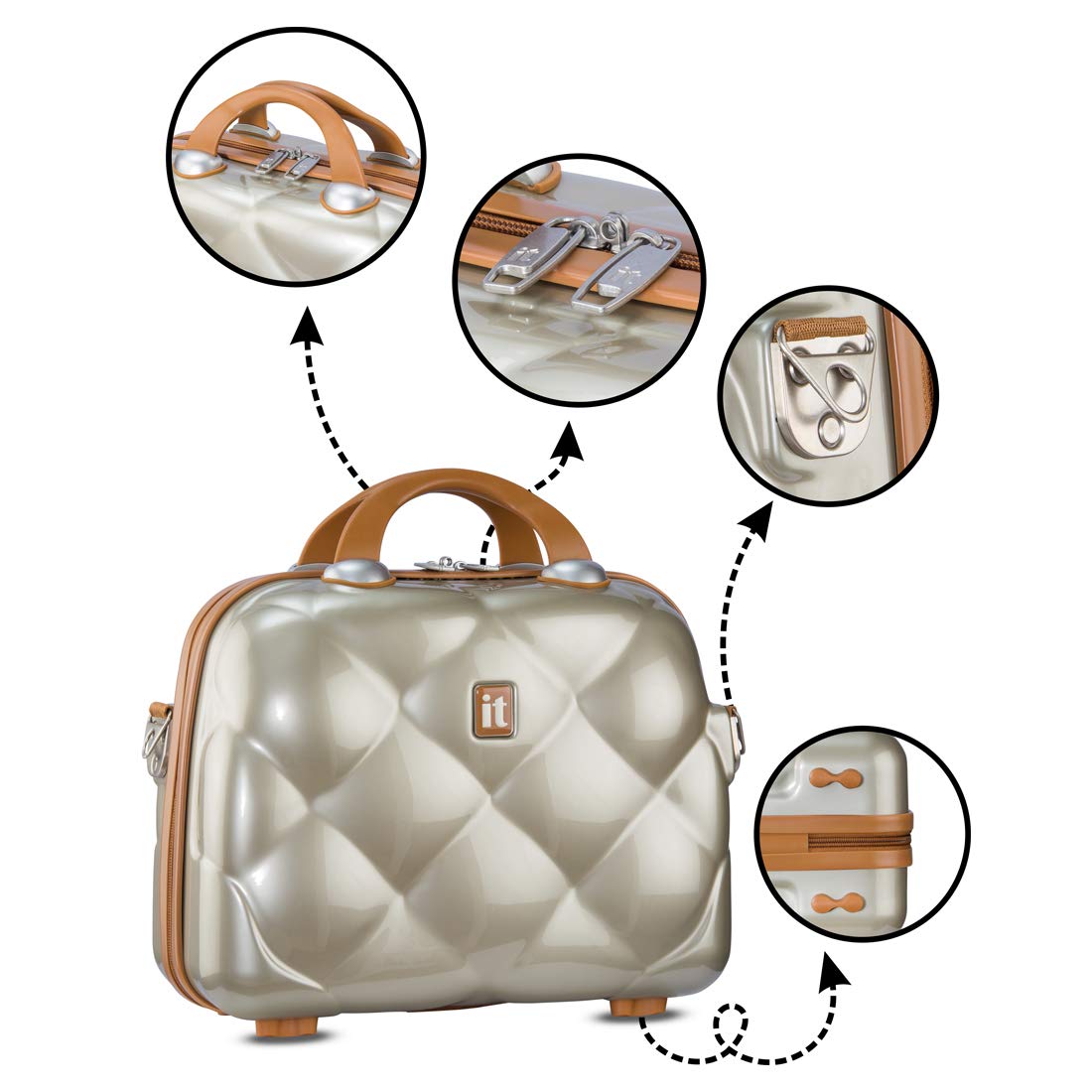it luggage- Vanity Case-St. Tropez-Champagne with Tan trimmings-14 inches-Hand Bag- Cosmetic box-Hardsided-PC-36cms